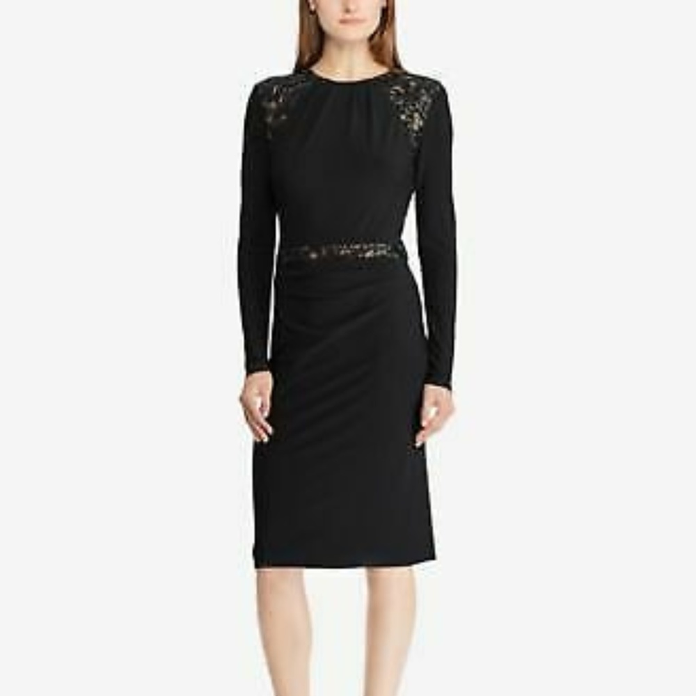 RALPH LAUREN Womens Black Lace Trim dress